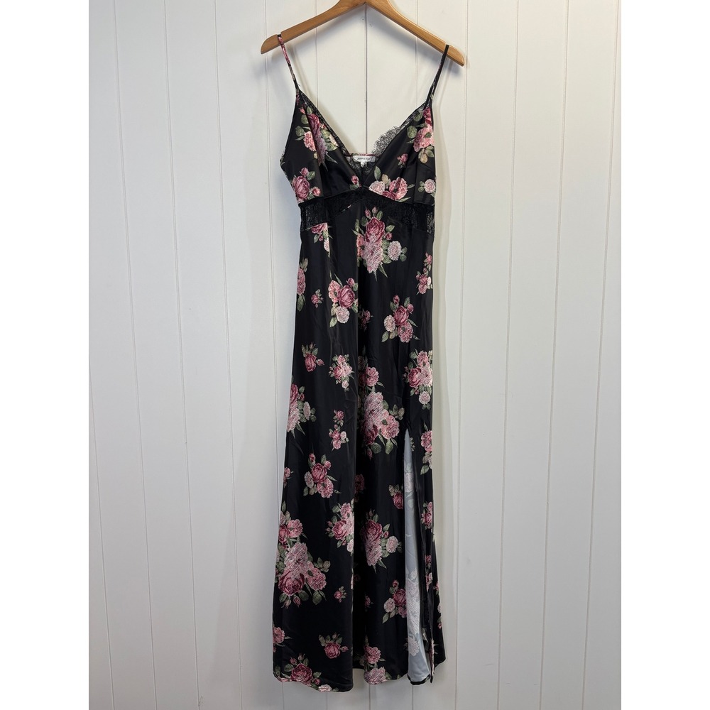 Stitch & Pine Whimsigoth Floral Satin Lace Maxi Slip Women Size XL Dark Romance